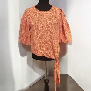 Vince Camuto Orange Blouse with Puff Sleeves Size S